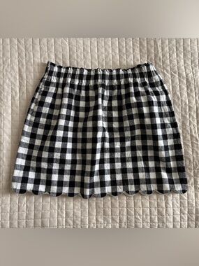 J. Crew Factory Black and White Gingham Linen Bland Scalloped Hem Mini Skirt